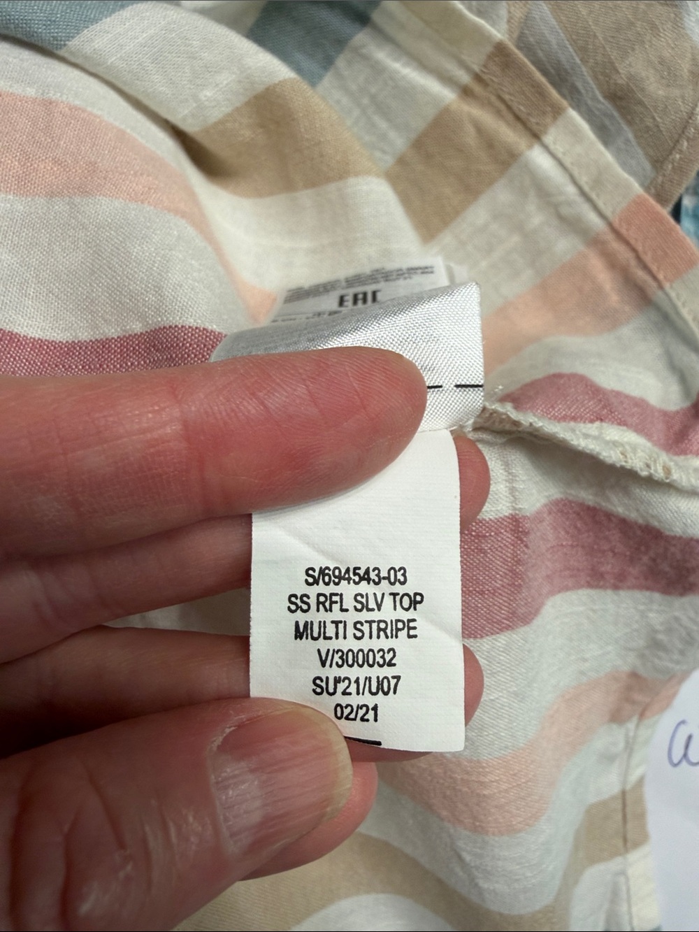 GAP Striped Pastel Peasant Blouse - Pink, Blue, Tan, Cream, White - Picture 5 of 5